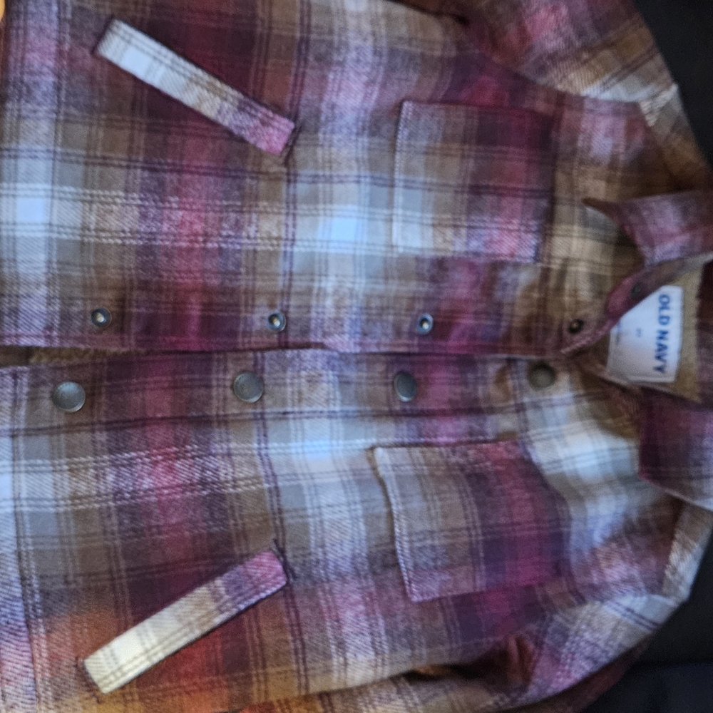 Old Navy Kids Plaid Pea Coat - Burgundy and Tan